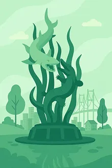 Ilustrasi landmark Surabaya, Jawa Timur. 3 event lari aktif termasuk marathon, half marathon, 10K, dan fun run yang kurasi di AYOLARI.ID.