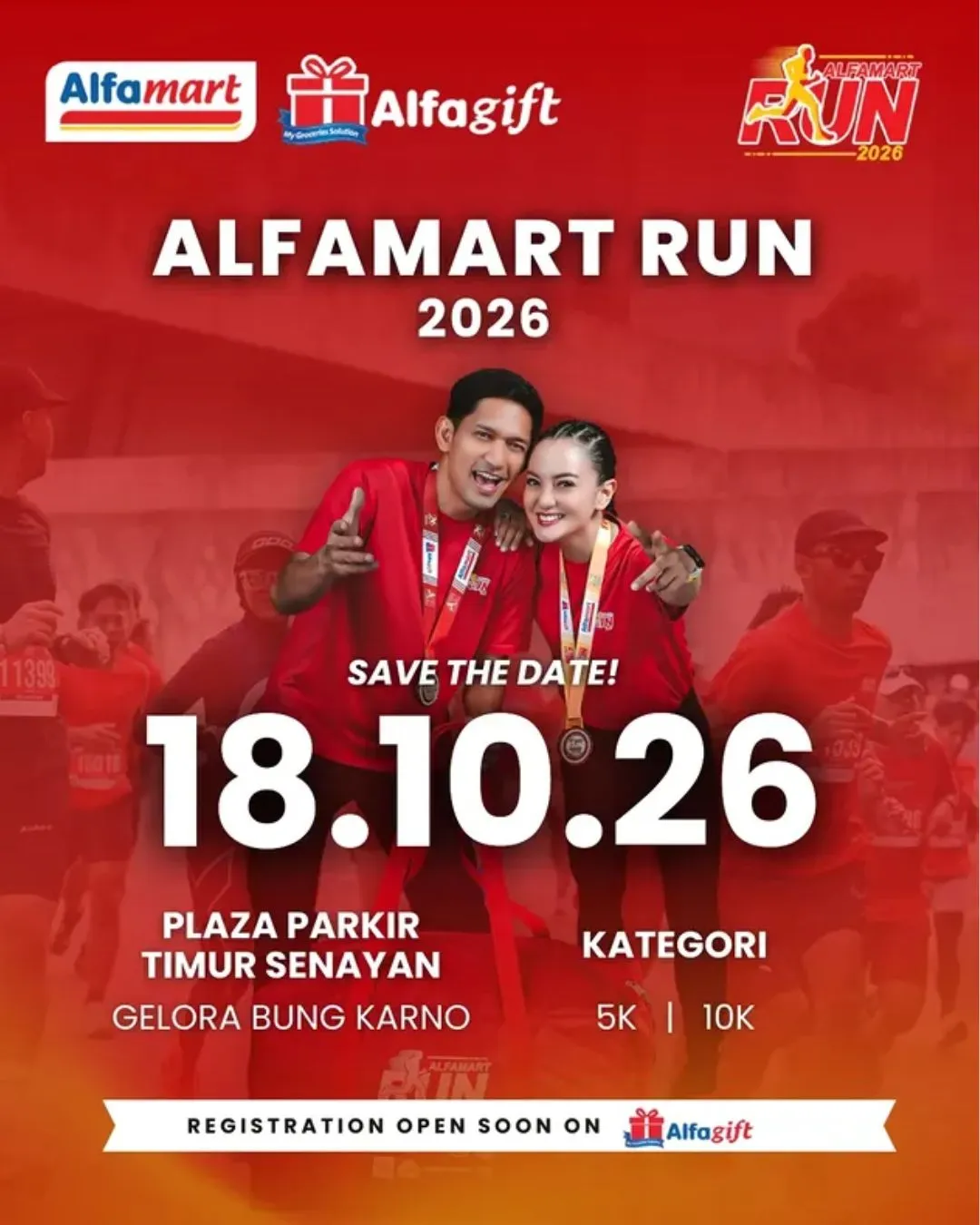 Poster event Alfamart Run 2026 di Jakarta Pusat pada Minggu, 18 Okt 2026