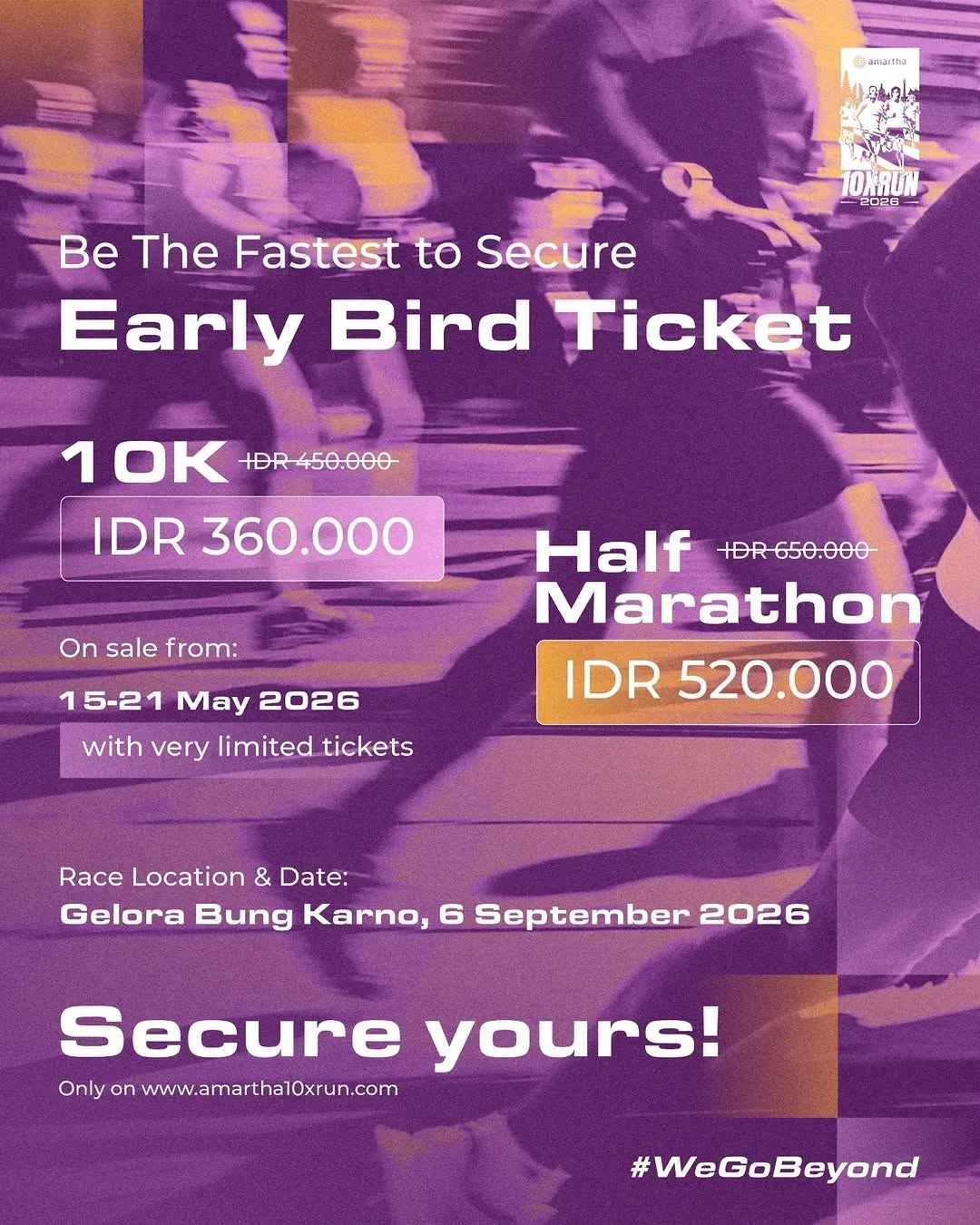 Poster event Amartha 10x Run 2026 di Jakarta Pusat pada Minggu, 6 Sep 2026