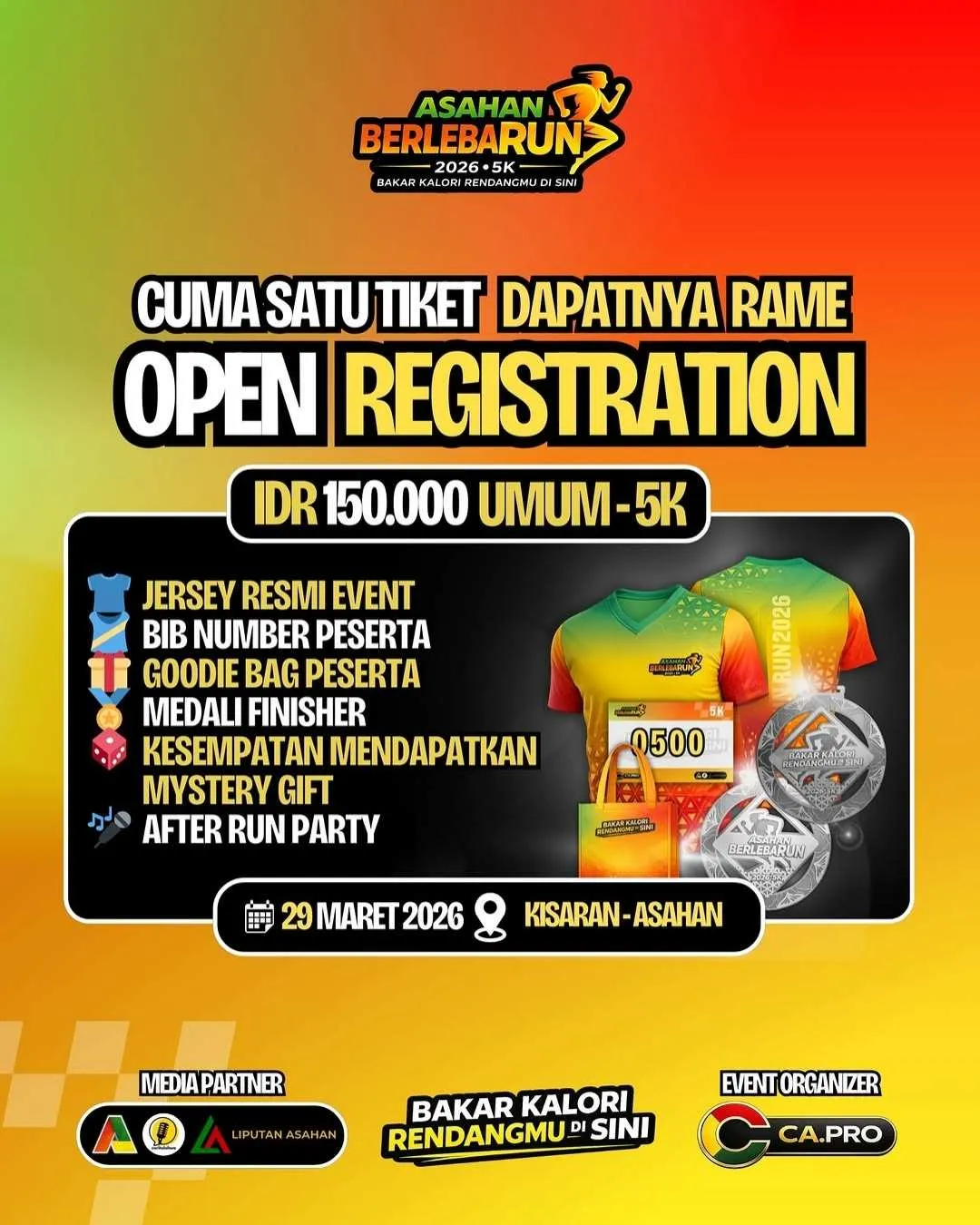 Poster event Asahan BerlebaRUN 2026 di Asahan pada Minggu, 29 Mar 2026