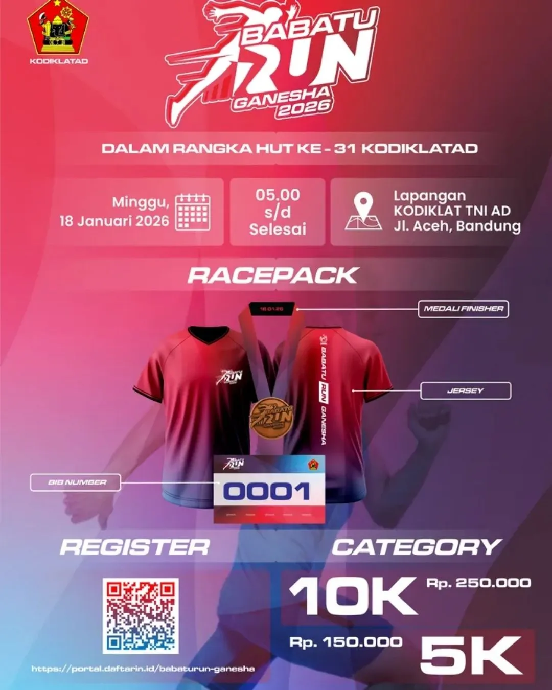 Poster event babatuRUN Ganesha 2026 di Bandung pada Minggu, 18 Jan 2026