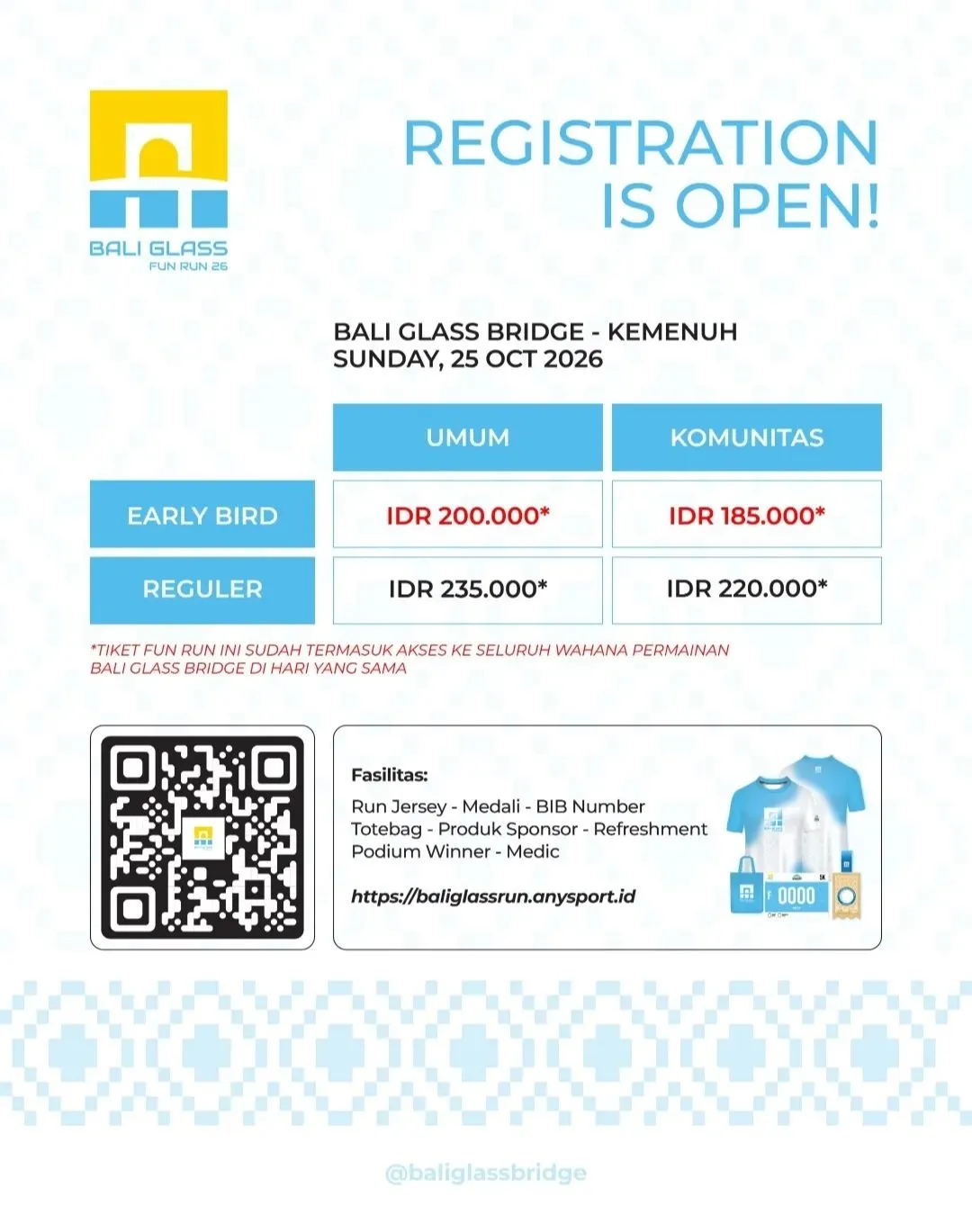 Poster event Bali Glass Fun Run 2026 di Gianyar pada Minggu, 25 Okt 2026