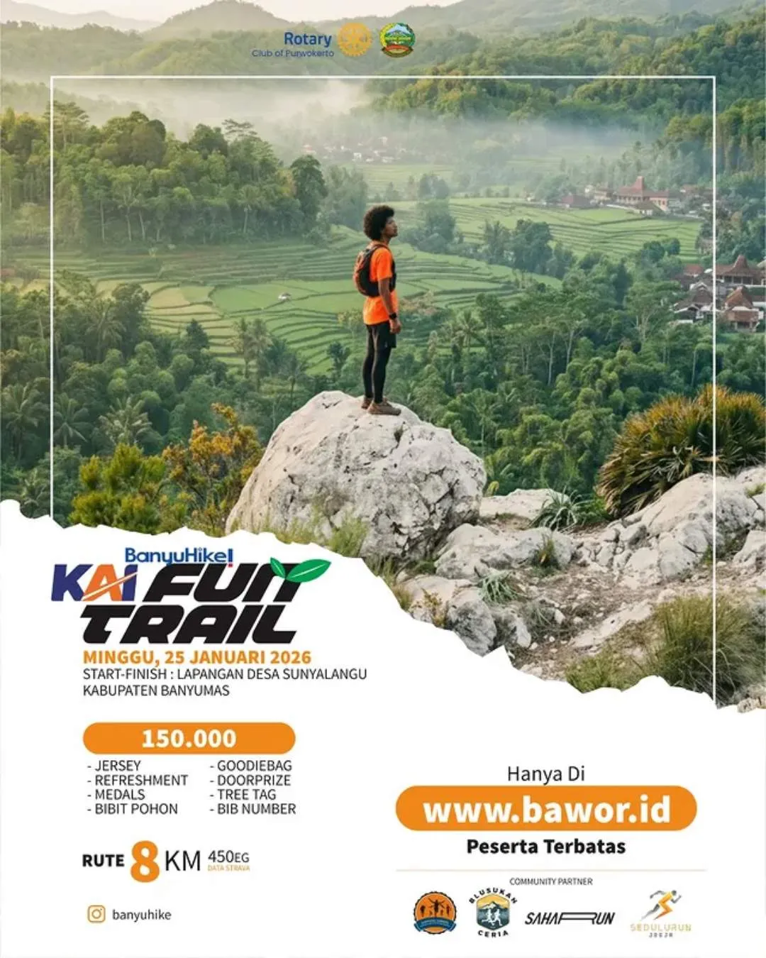 Poster event BanyuHike KAI Fun Trail 2026 di Banyumas pada Minggu, 25 Jan 2026