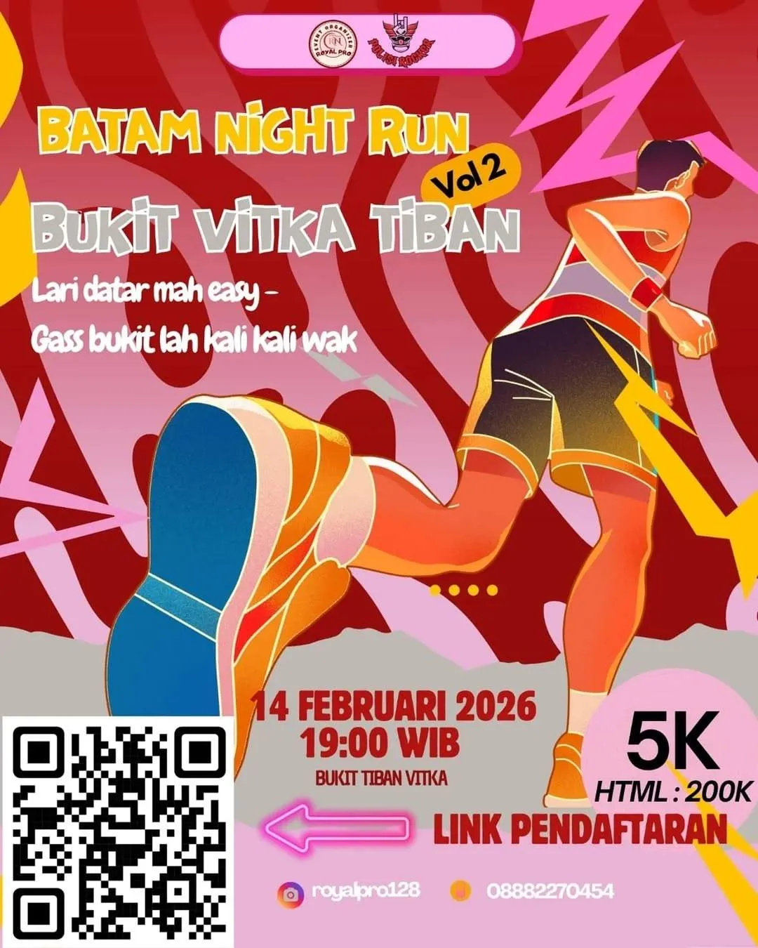 Poster event Batam Night Run Vol. 2 di Batam pada Sabtu, 14 Feb 2026