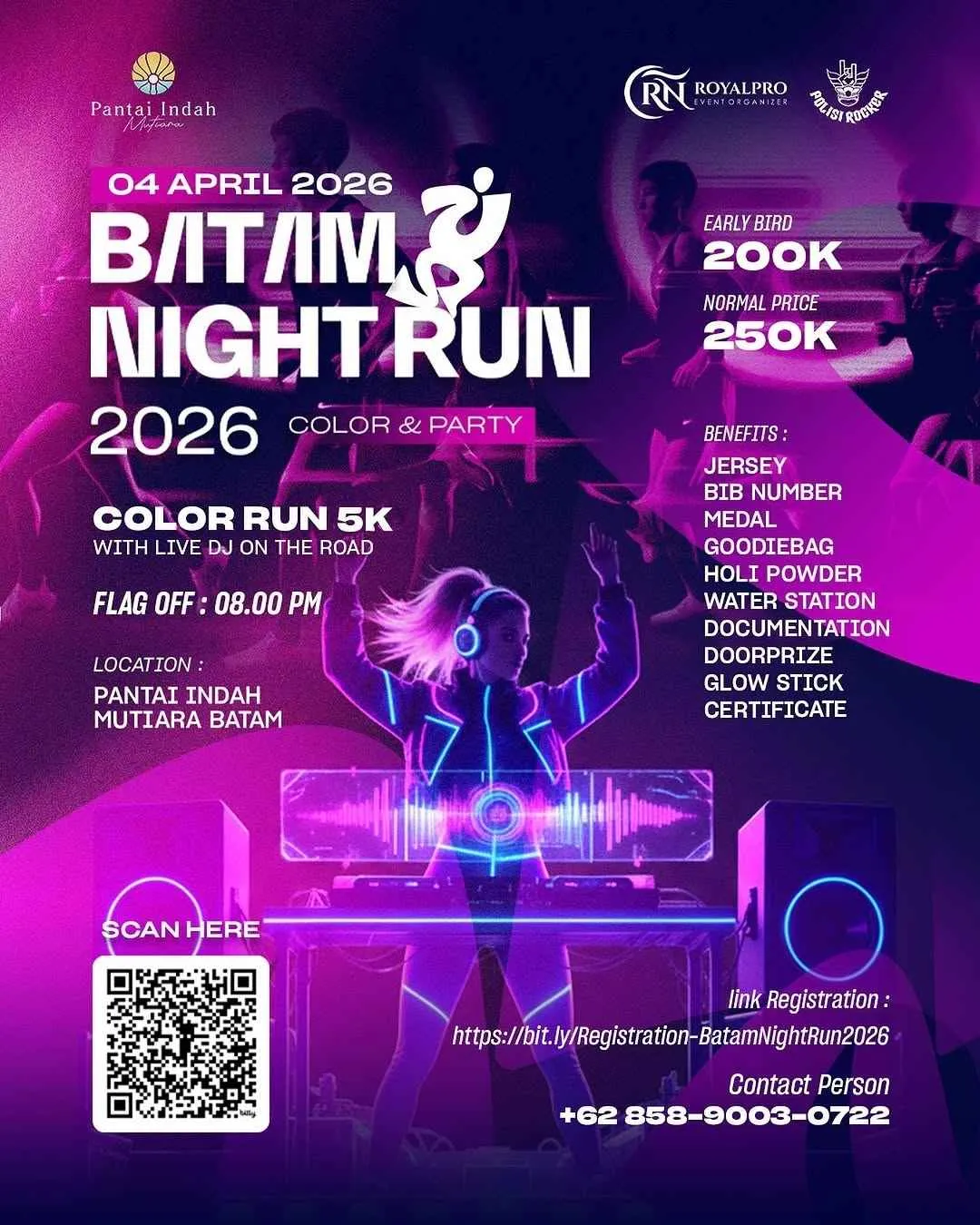 Poster event Batam Night Run 2026: Color & Party di Batam pada Sabtu, 4 Apr 2026