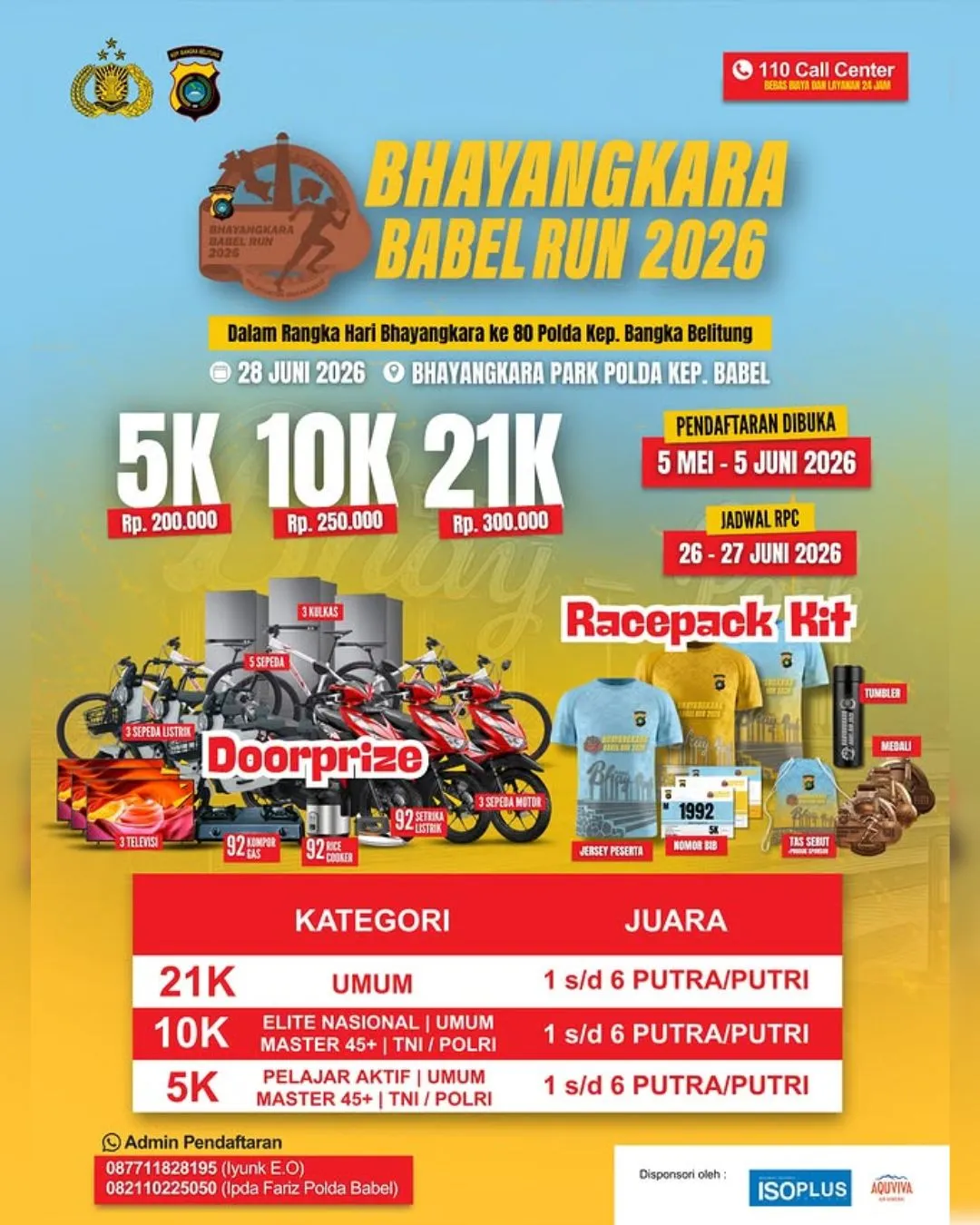 Poster event Bhayangkara Babel Run 2026 di Pangkal Pinang pada Minggu, 28 Jun 2026