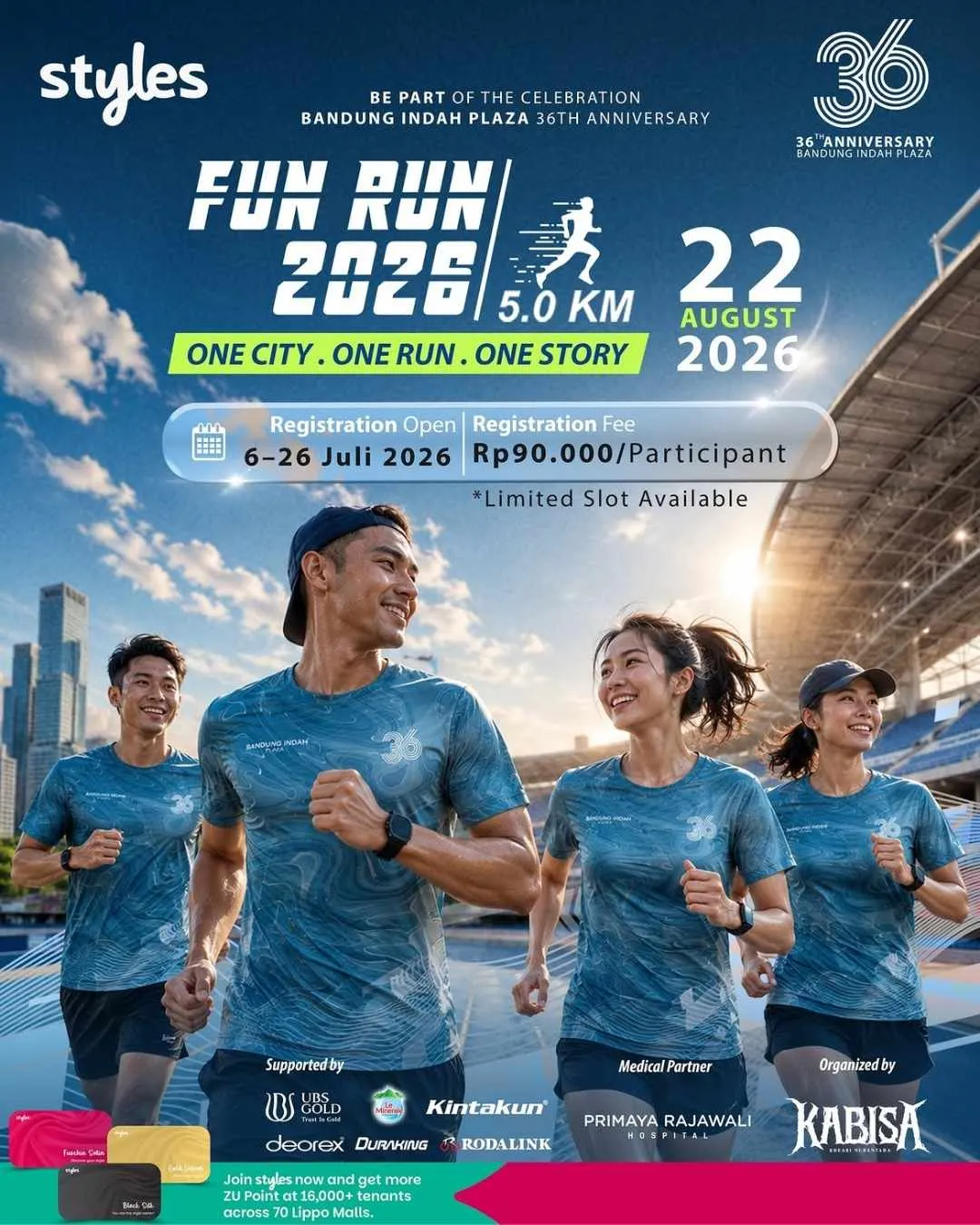 Poster event BIP Fun Run 2026 di Bandung pada Sabtu, 22 Agu 2026