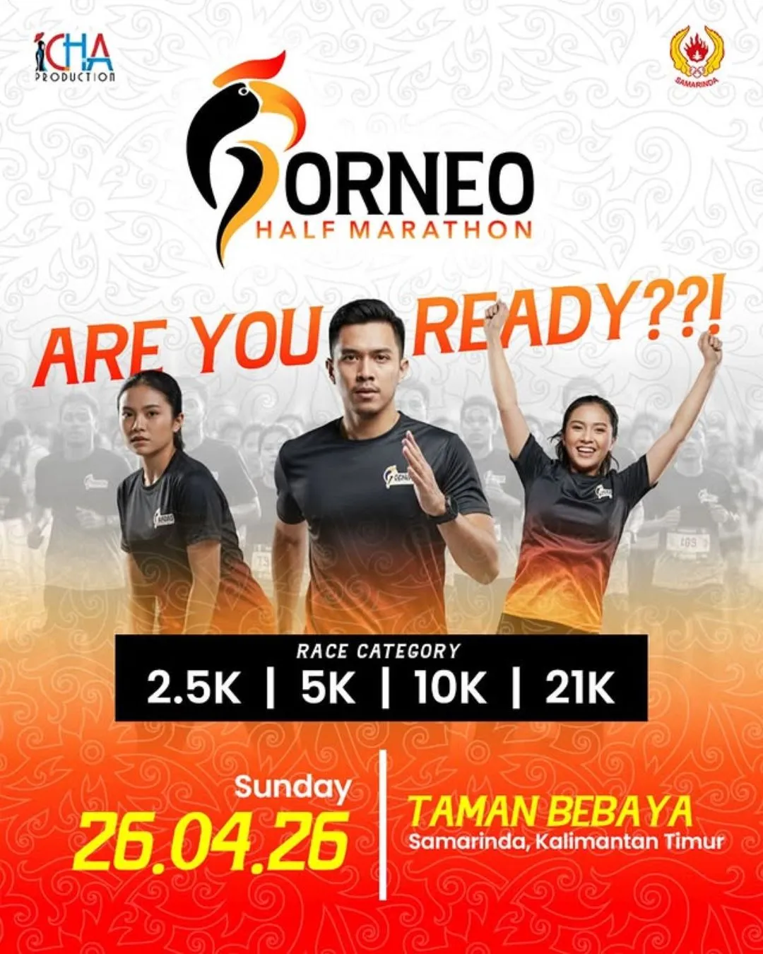 Poster event Borneo Half Marathon 2026 di Samarinda pada Minggu, 26 Apr 2026