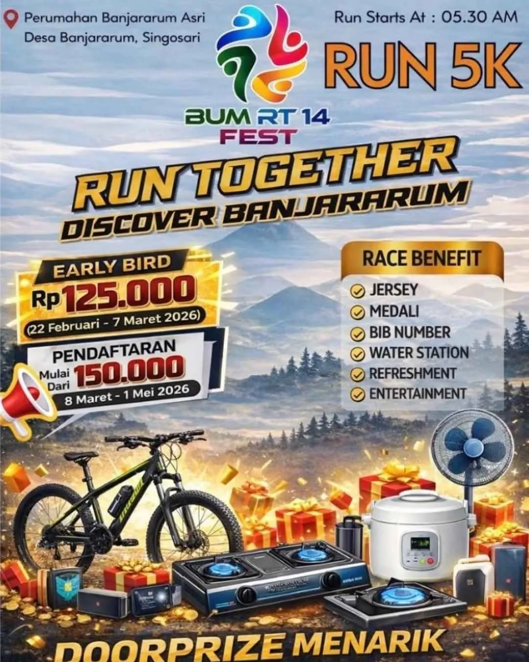 Poster event BUM RT14 Fest RUN 5K 2026 di Malang pada Minggu, 31 Mei 2026