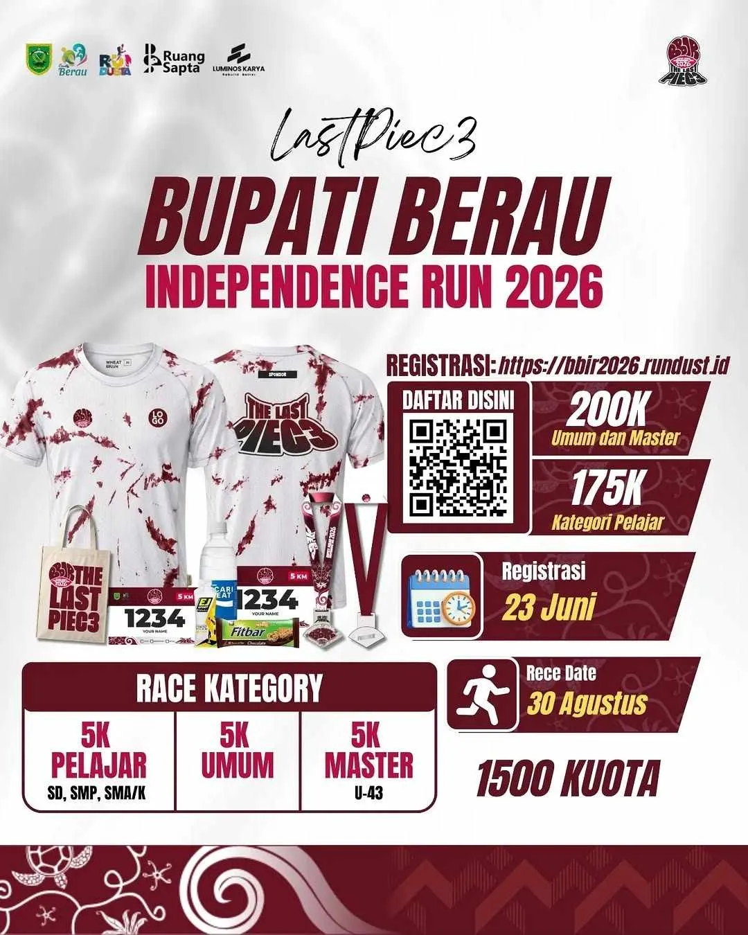 Poster event Bupati Berau Independence Run (BBIR) 2026 di Kab. Berau pada Minggu, 30 Agu 2026