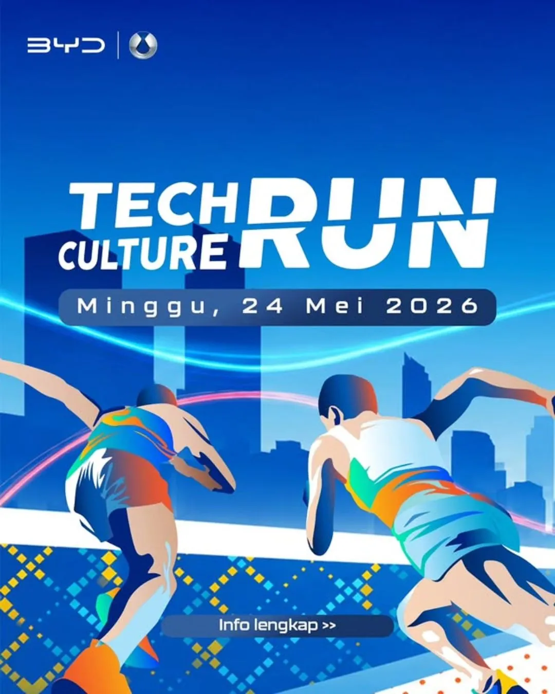 Poster event BYD Tech-Culture Run 2026 di Jakarta Pusat pada Minggu, 24 Mei 2026