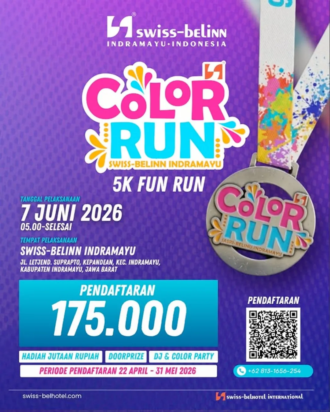 Poster event Color Run Swiss-Belinn Indramayu 2026 di Indramayu pada Minggu, 7 Jun 2026