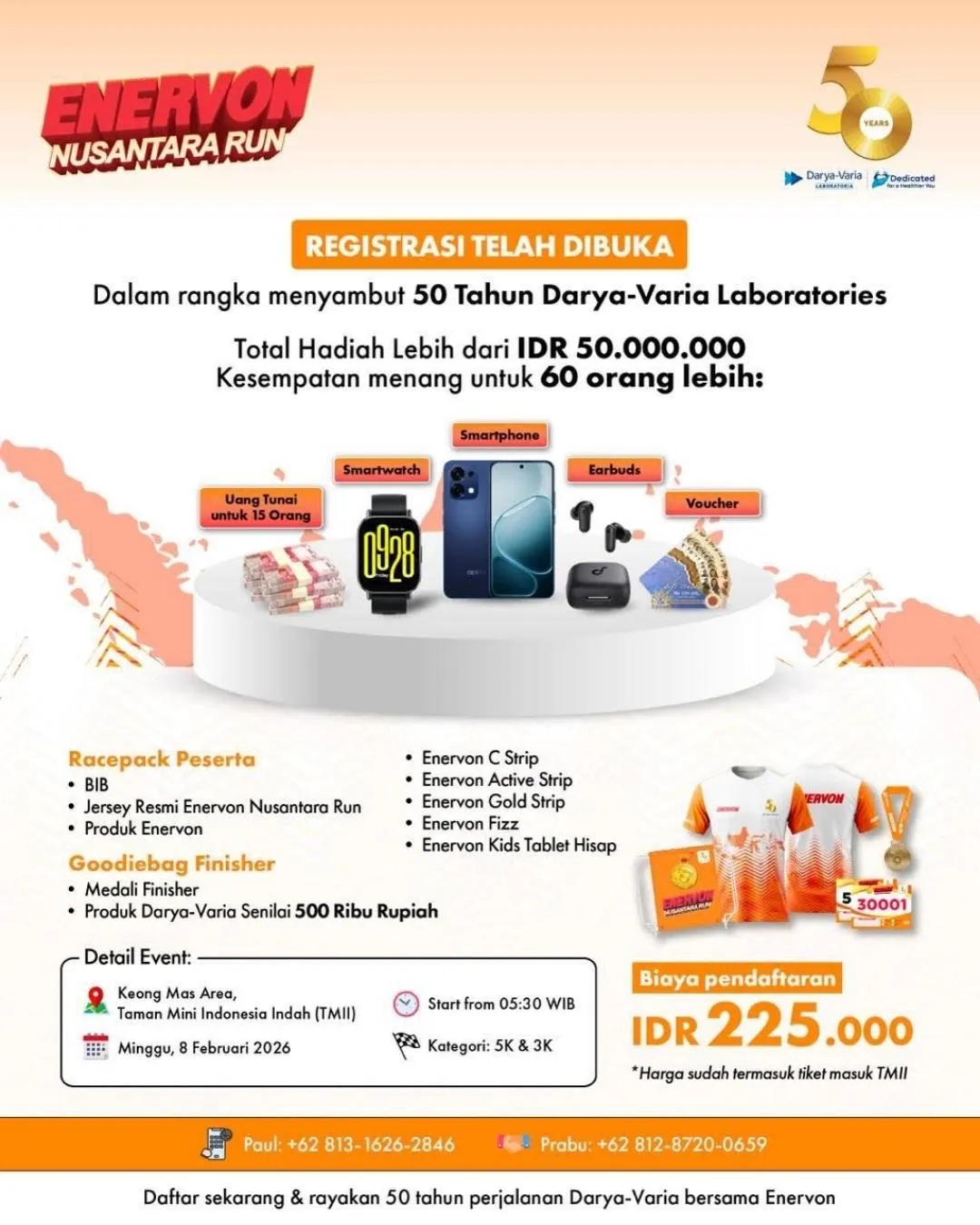 Poster event Enervon Nusantara Run 2026 di Jakarta Timur pada Minggu, 8 Feb 2026