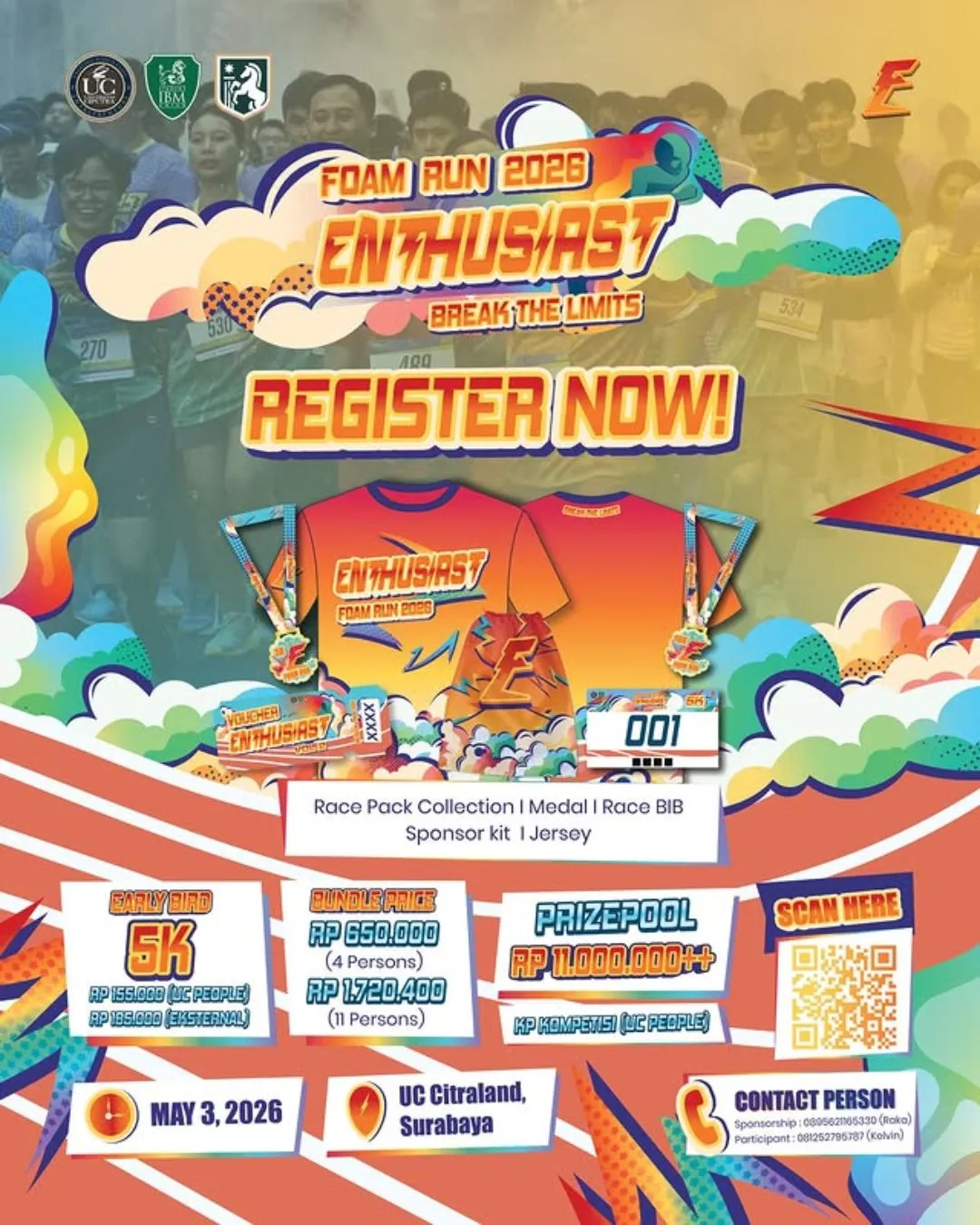 Poster event Enthusiast Foam Run Festival 2026 di Surabaya pada Minggu, 10 Mei 2026