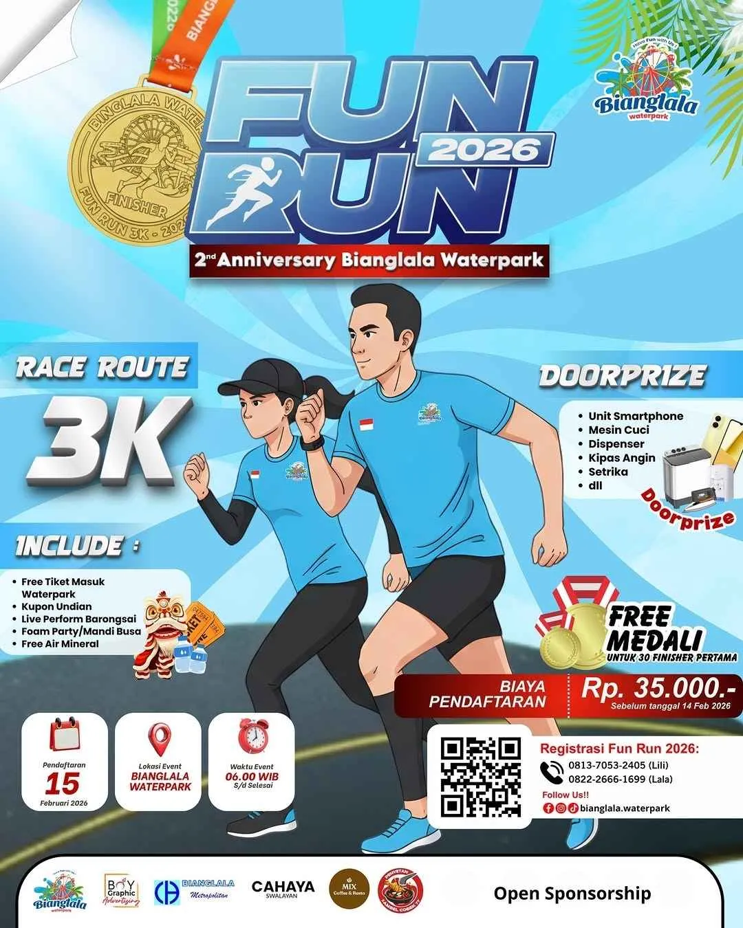 Poster event Fun Run Bianglala Waterpark 2026 di Siak pada Minggu, 15 Feb 2026