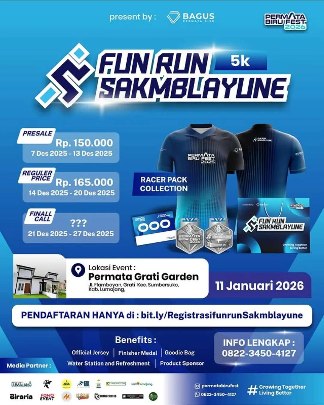 Poster event Fun Run Sakmblayune 2026 di Lumajang pada Minggu, 11 Jan 2026