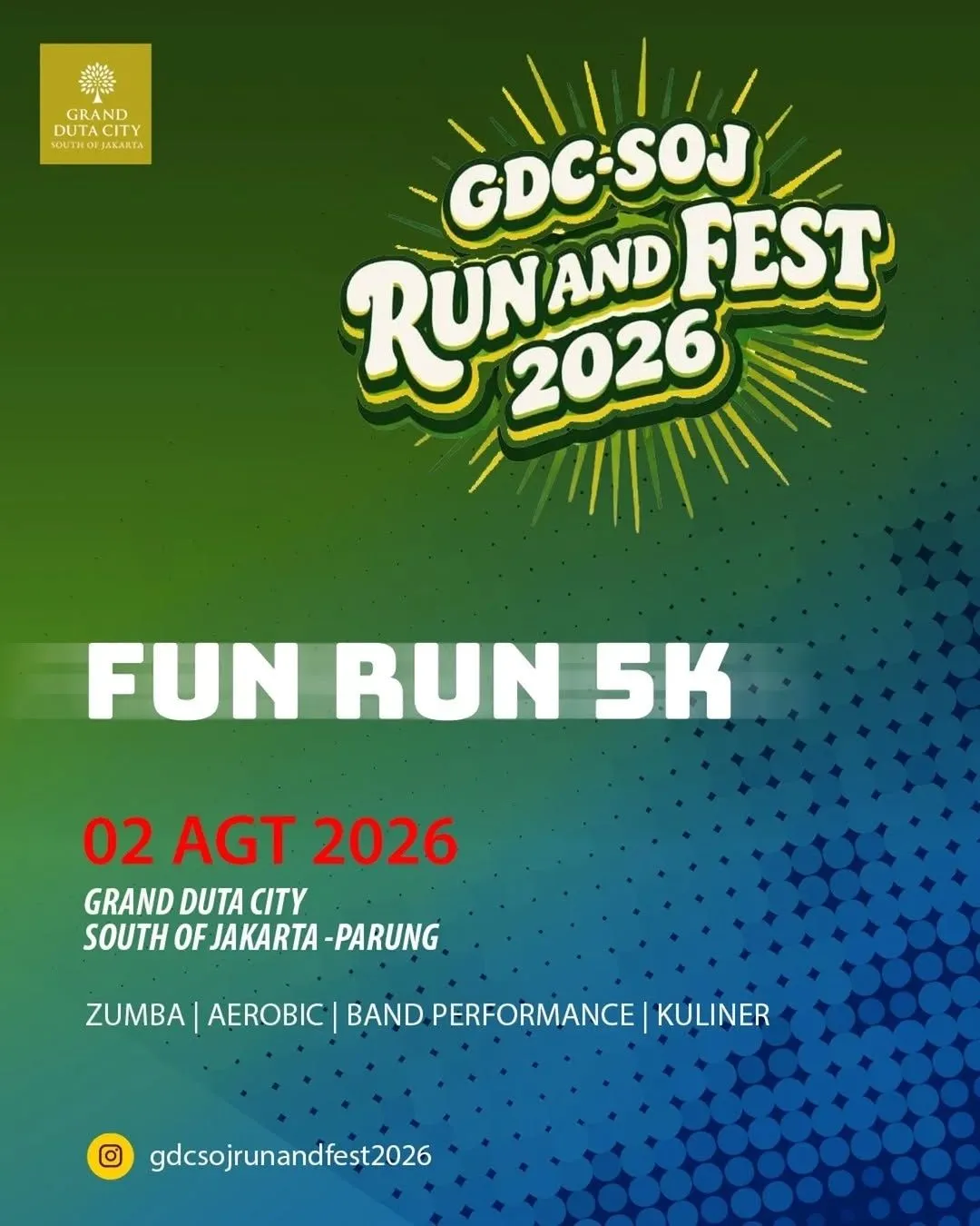 Poster event GDC SOJ Run & Fest 2026 di Bogor pada Minggu, 2 Agu 2026