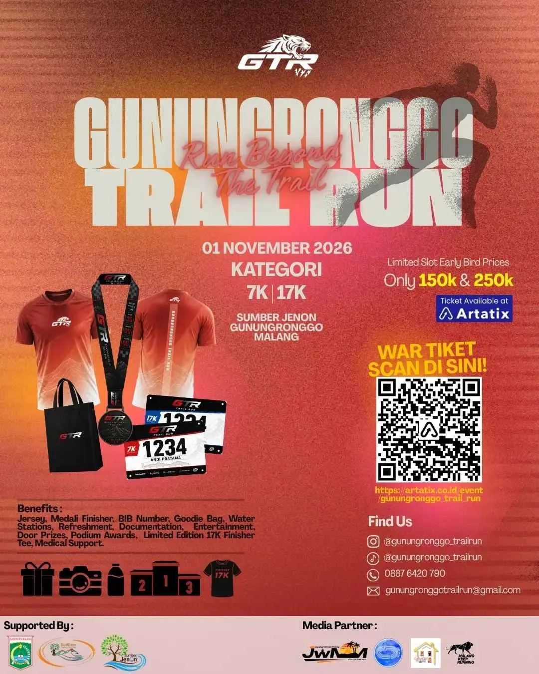 Poster event Gunungronggo Trail Run 2026 di Malang pada Minggu, 1 Nov 2026