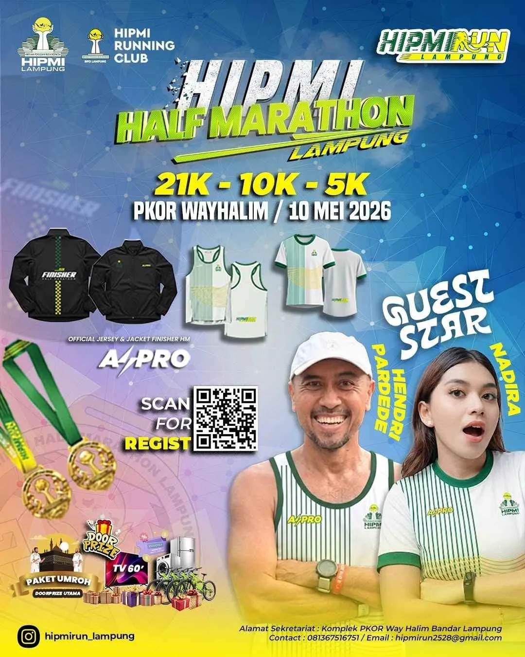 Poster event HIPMI Half Marathon Lampung 2026 di Bandar Lampung pada Minggu, 10 Mei 2026