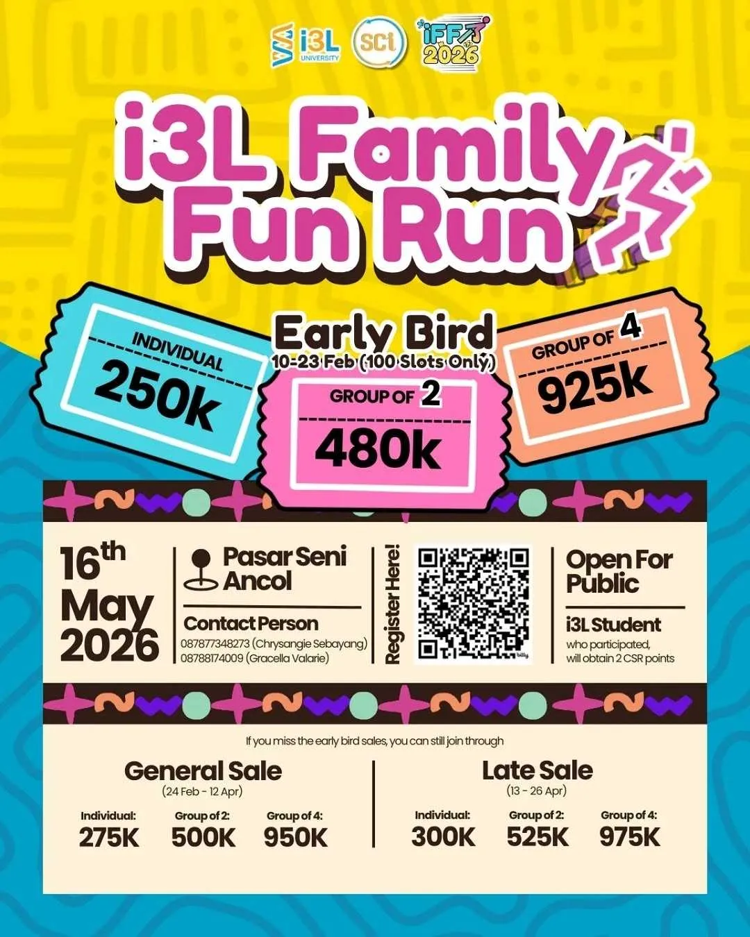 Poster event i3L Family Fun Run 2026 di Jakarta Utara pada Sabtu, 16 Mei 2026