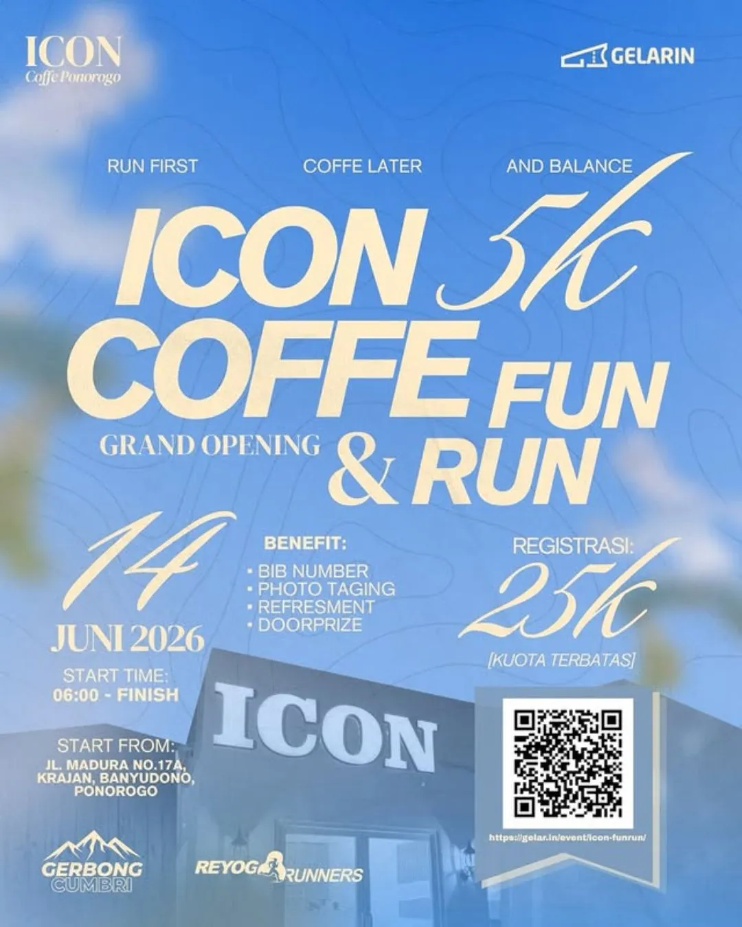 Poster event ICON 5K Coffee Fun Run di Ponorogo pada Minggu, 14 Jun 2026