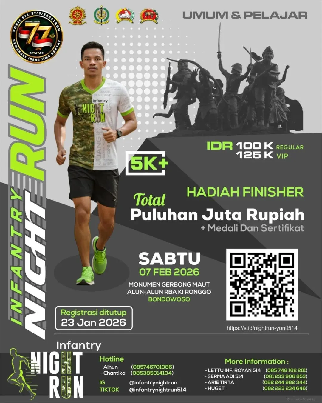 Poster event Infantry Night Run di Bondowoso pada Sabtu, 7 Feb 2026