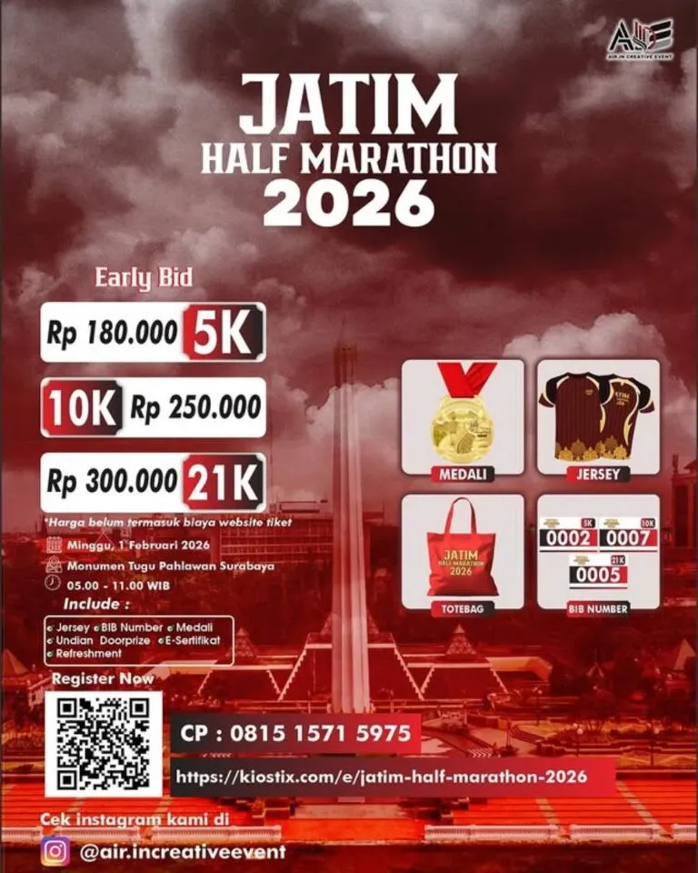 Poster event Jatim Half Marathon 2026 di Surabaya pada Minggu, 1 Feb 2026