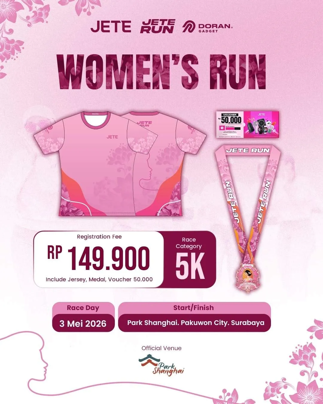 Poster event JETE Women's Run di Surabaya pada Minggu, 3 Mei 2026