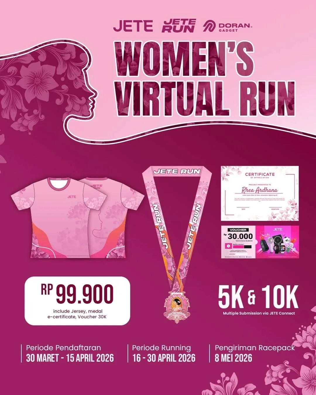 Poster event virtual JETE Women's Virtual Run 2026