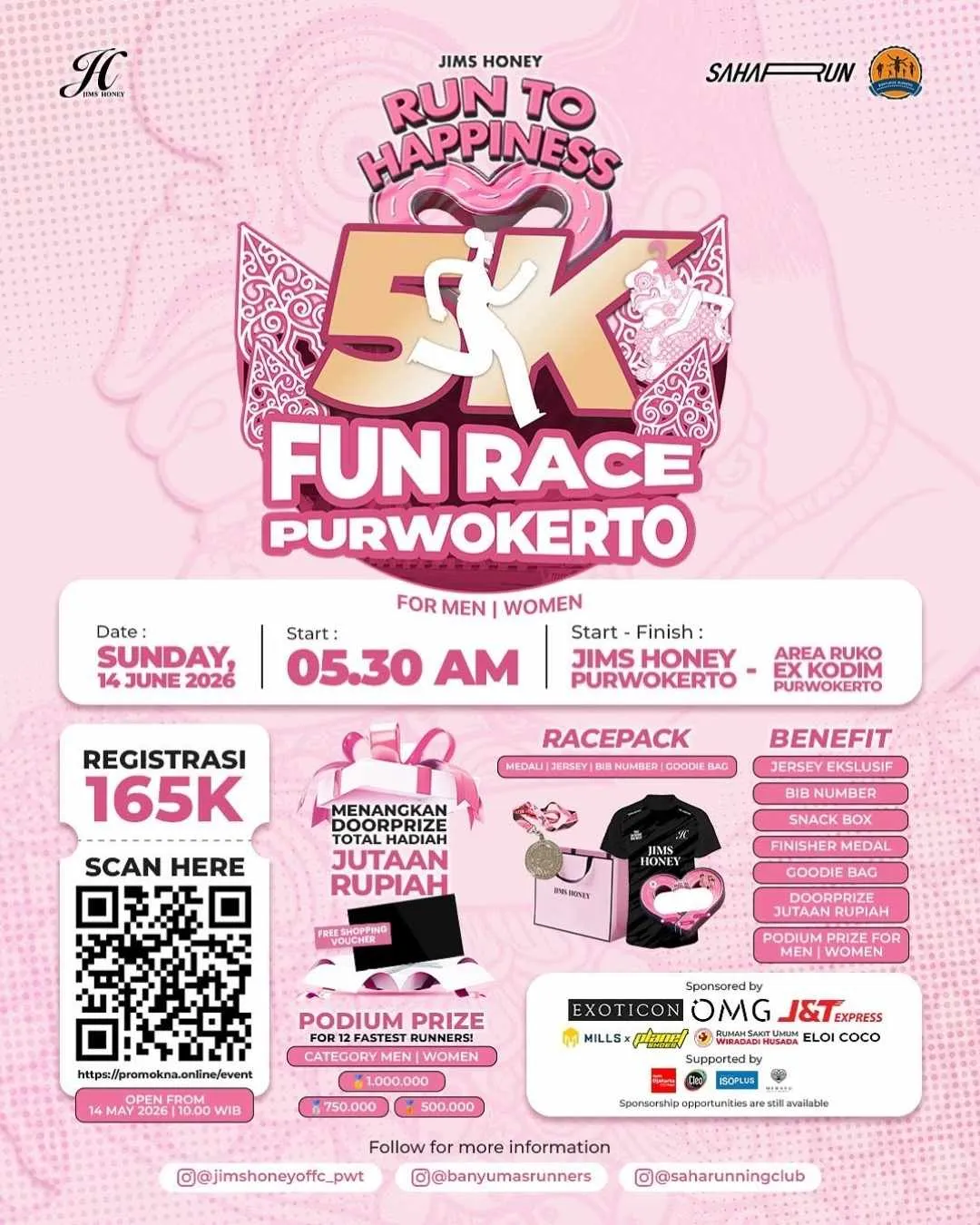 Poster event JH 5K Fun Race Purwokerto 2025 di Banyumas pada Minggu, 8 Jun 2025