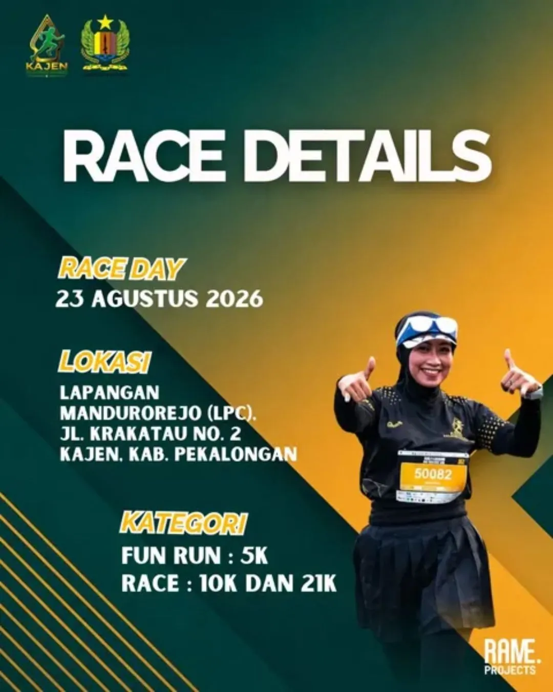 Poster event Kajen Pekalongan Half Marathon 2026 di Pekalongan pada Minggu, 23 Agu 2026