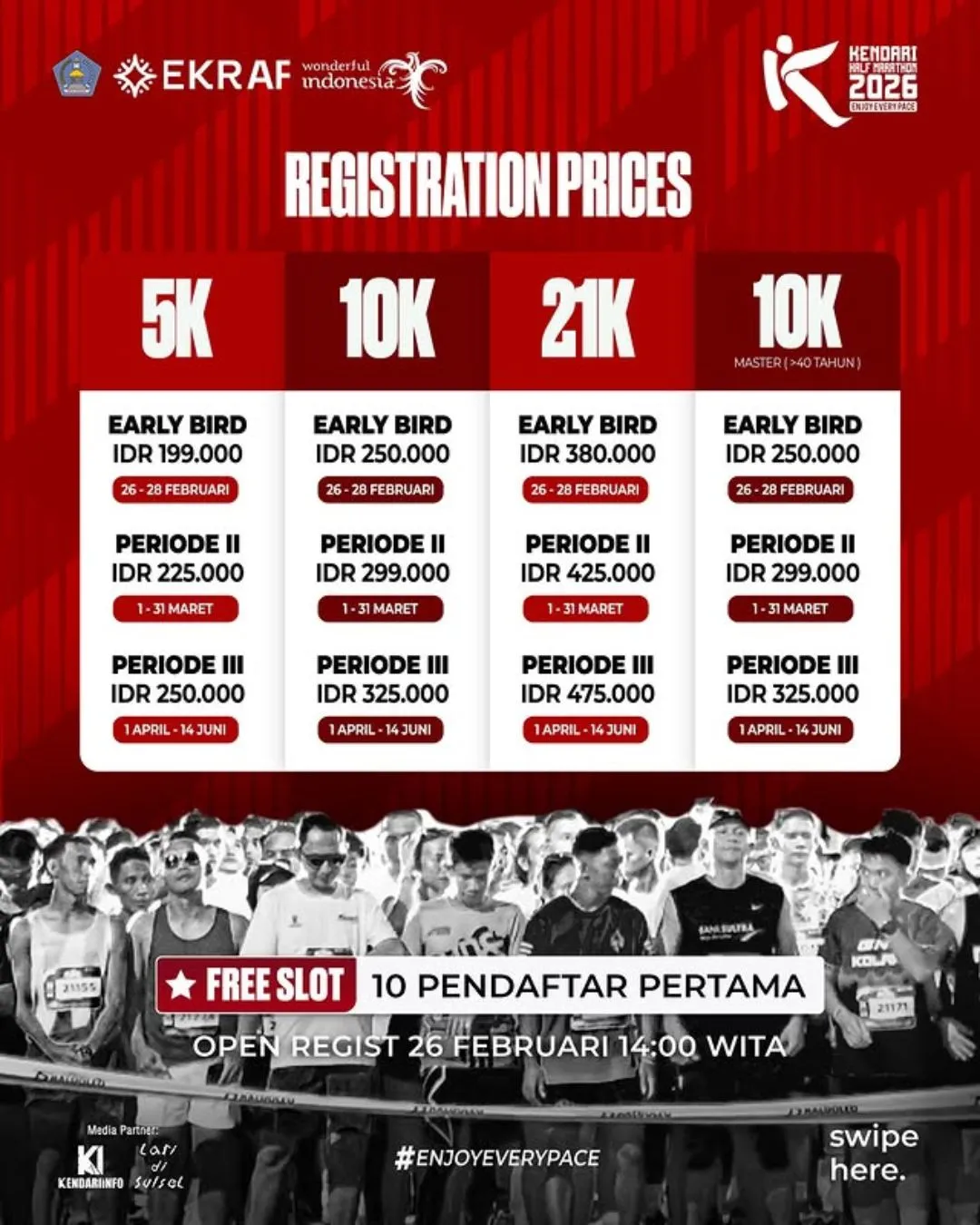 Poster event Kendari Half Marathon 2026 di Kendari pada Minggu, 26 Jul 2026
