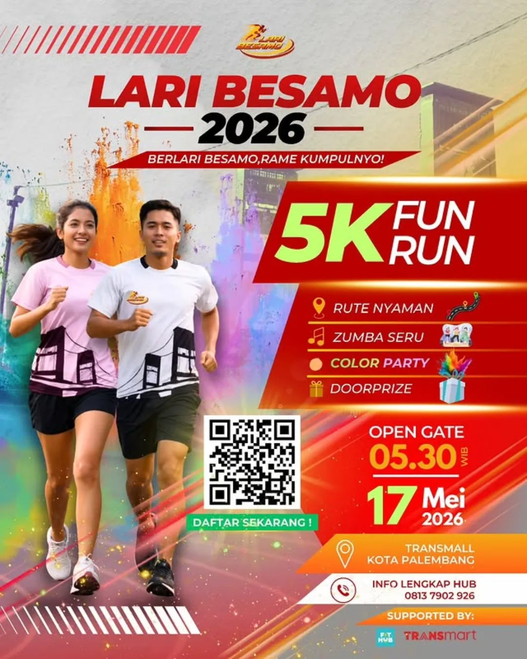 Poster event LARI BESAMO 2026 di Palembang pada Minggu, 17 Mei 2026