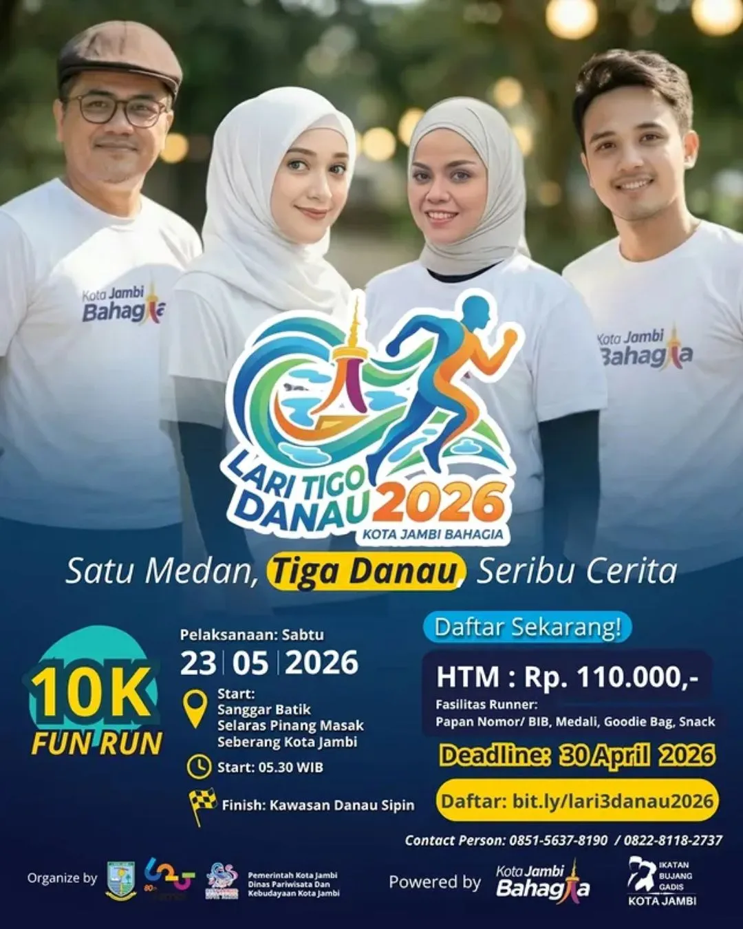 Poster event Lari Tigo Danau Kota Jambi 2026 di Jambi pada Sabtu, 23 Mei 2026