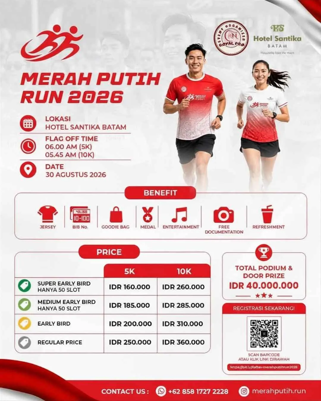 Poster event Merah Putih Run 2026 di Batam pada Minggu, 30 Agu 2026