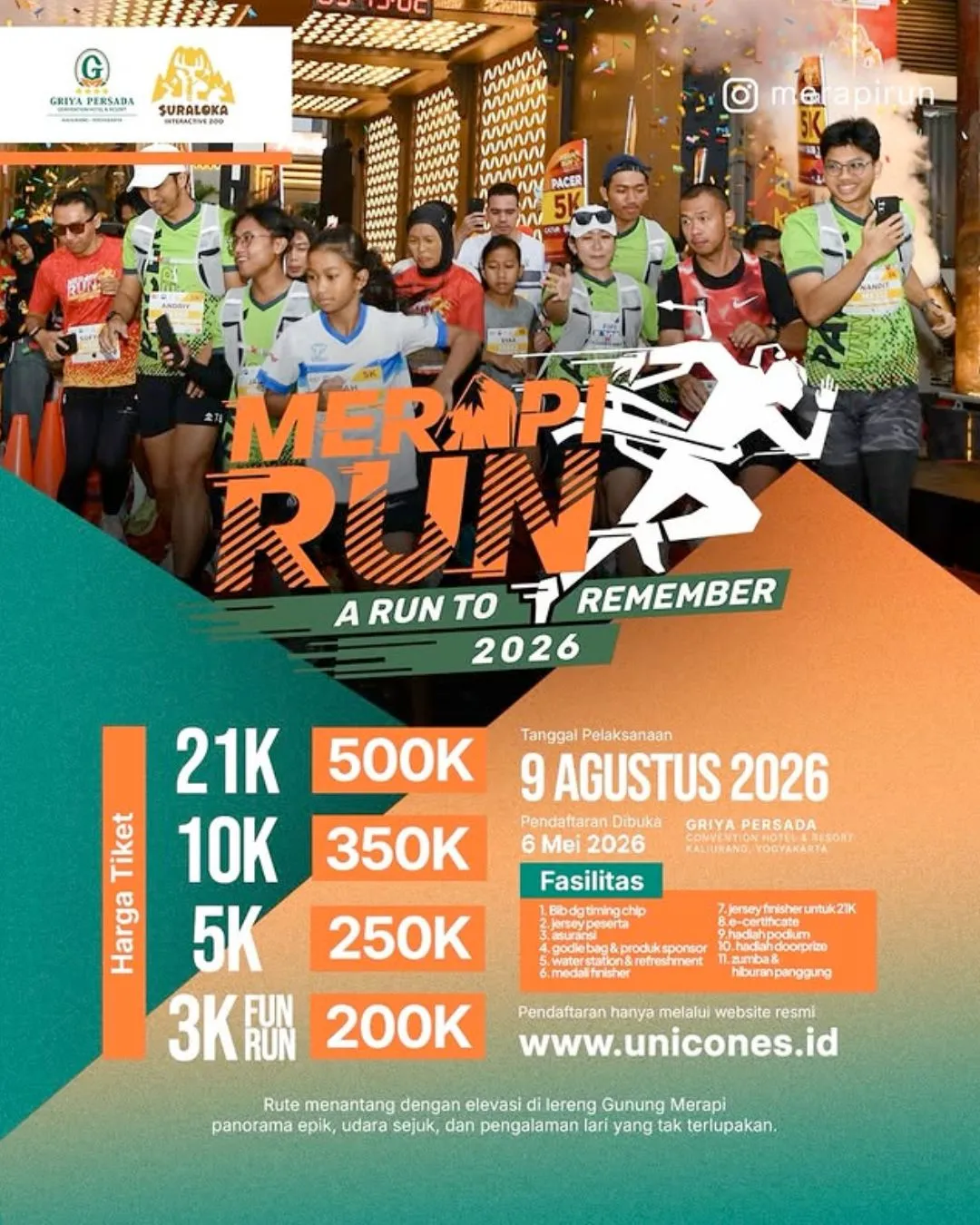 Poster event Merapi Run 2026 di Sleman pada Minggu, 9 Agu 2026