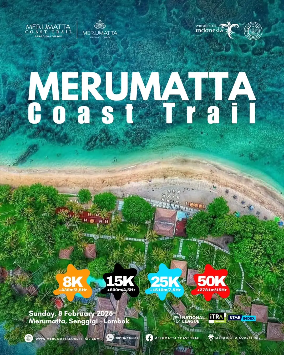 Poster event Merumatta Coast Trail 2026 di Lombok Barat pada Minggu, 8 Feb 2026