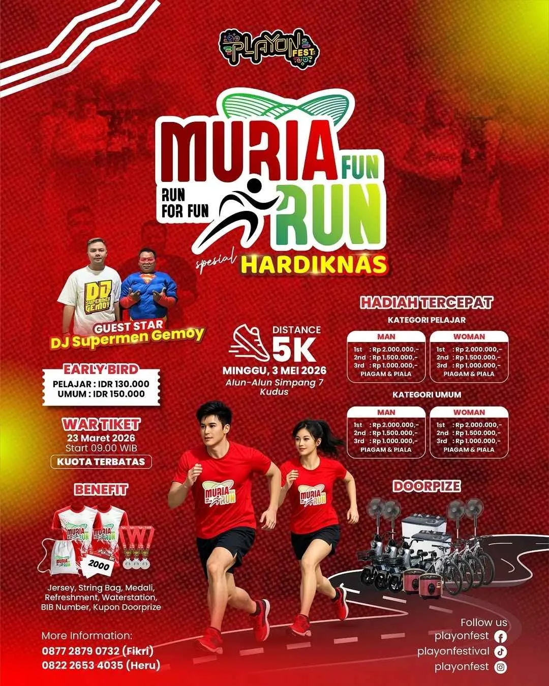 Poster event Muria Fun Run 2026 di Kudus pada Minggu, 3 Mei 2026
