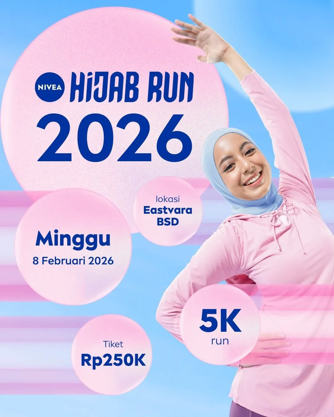 Poster event NIVEA Hijab Run 2026 di Tangerang pada Minggu, 8 Feb 2026