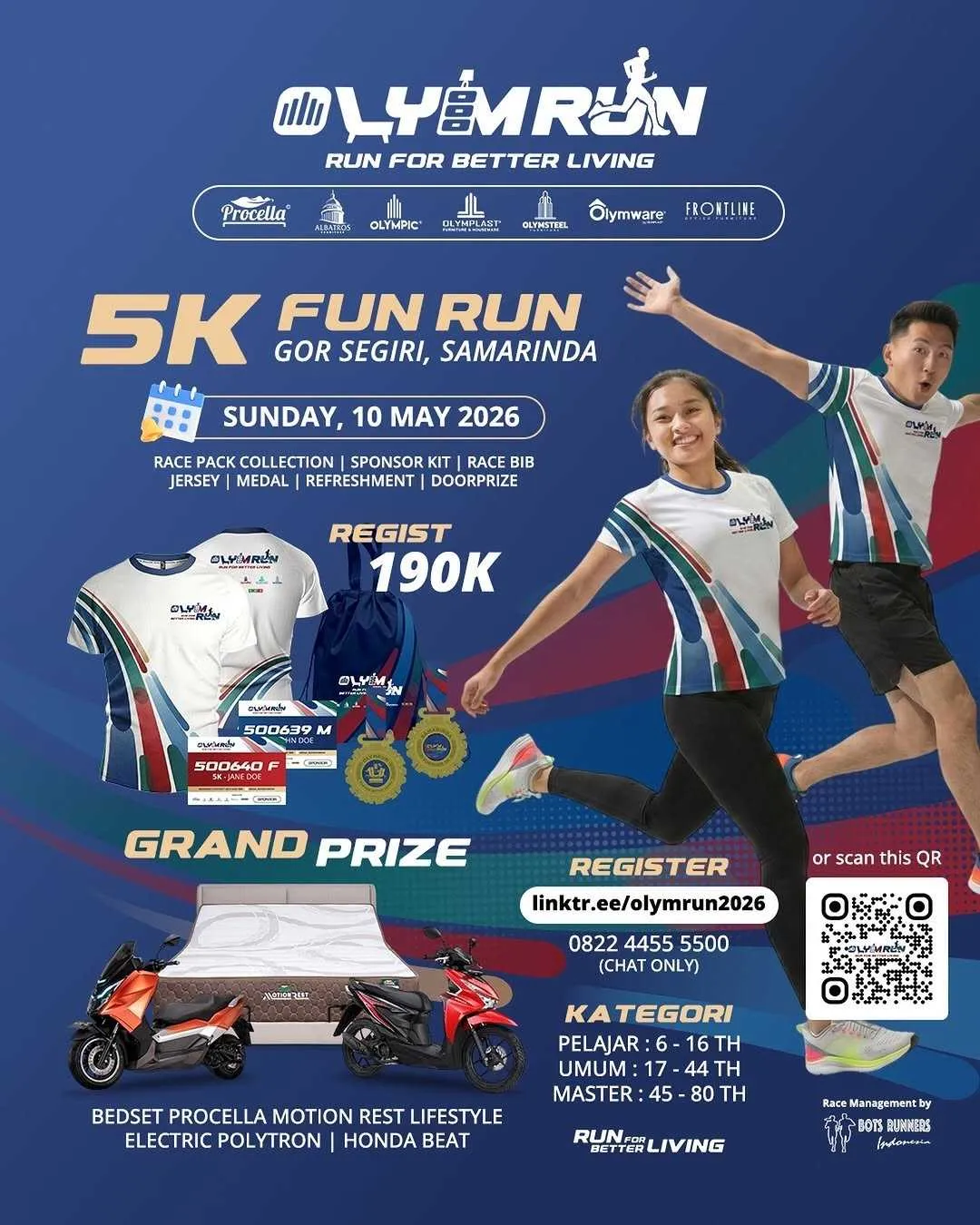 Poster event OLYMRUN 2026 di Samarinda pada Minggu, 10 Mei 2026