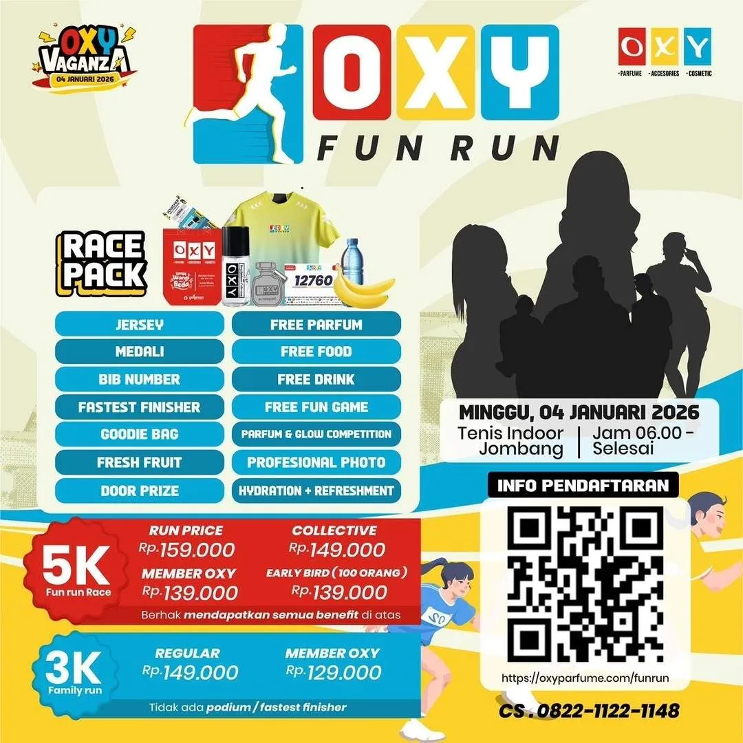 Poster event Oxy Fun Run 2026 di Jombang pada Minggu, 4 Jan 2026