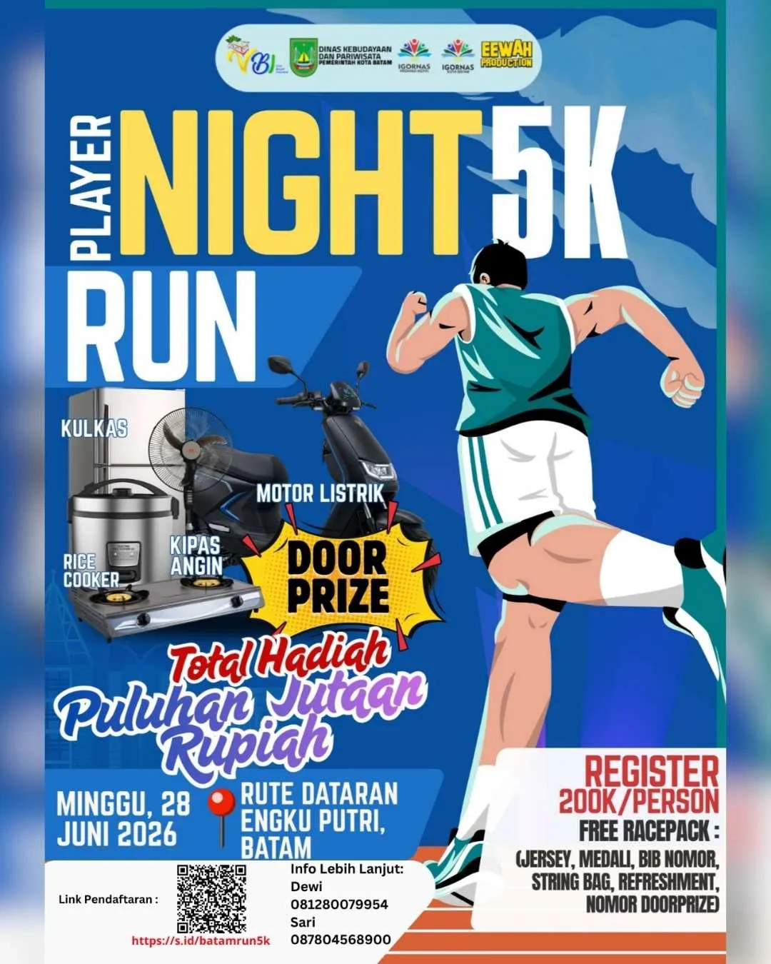 Poster event Player Night Run 5K 2026 di Batam pada Minggu, 28 Jun 2026