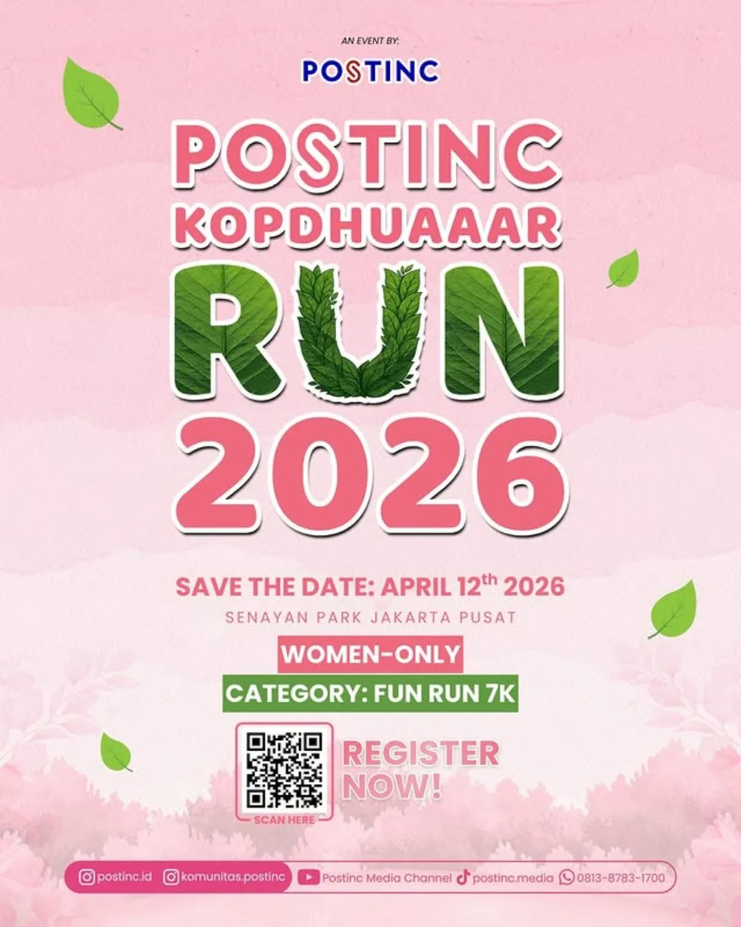 Poster event Postinc Kopdhuaaar Run 2026 di Jakarta Pusat pada Minggu, 12 Apr 2026