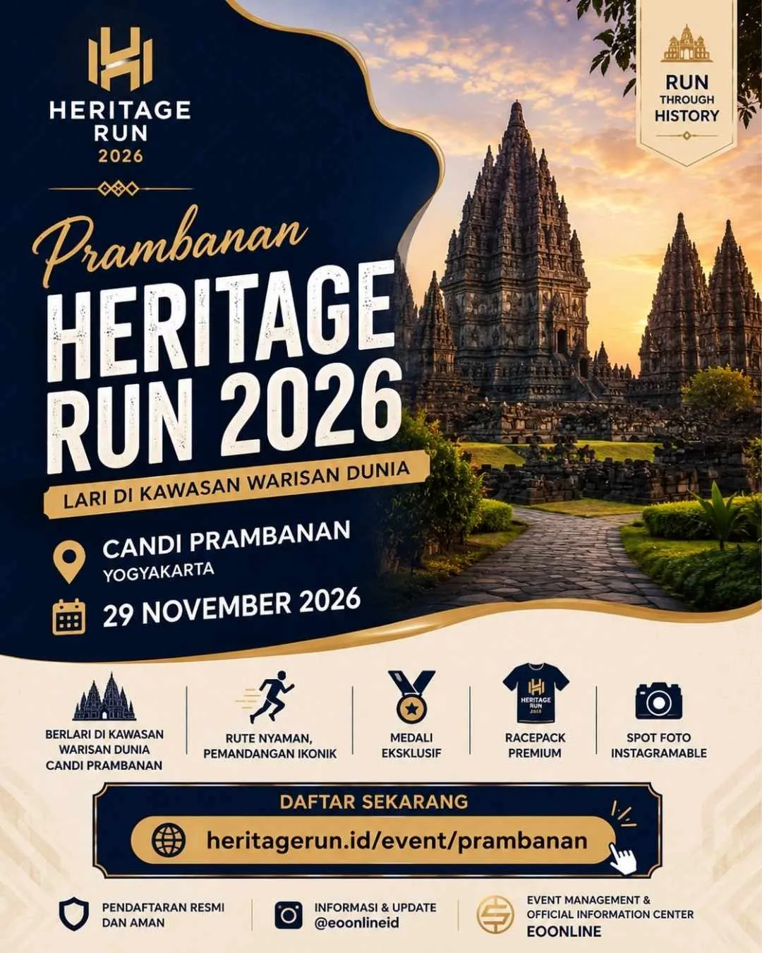 Poster event Prambanan Heritage Run 2026 di Sleman pada Minggu, 29 Nov 2026