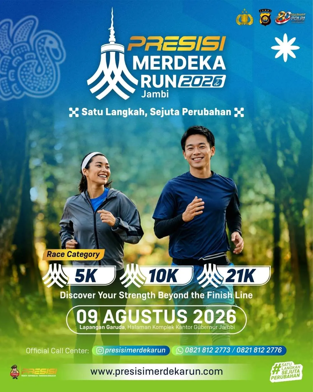 Poster event Presisi Merdeka Run 2026 di Kota Jambi pada Minggu, 9 Agu 2026