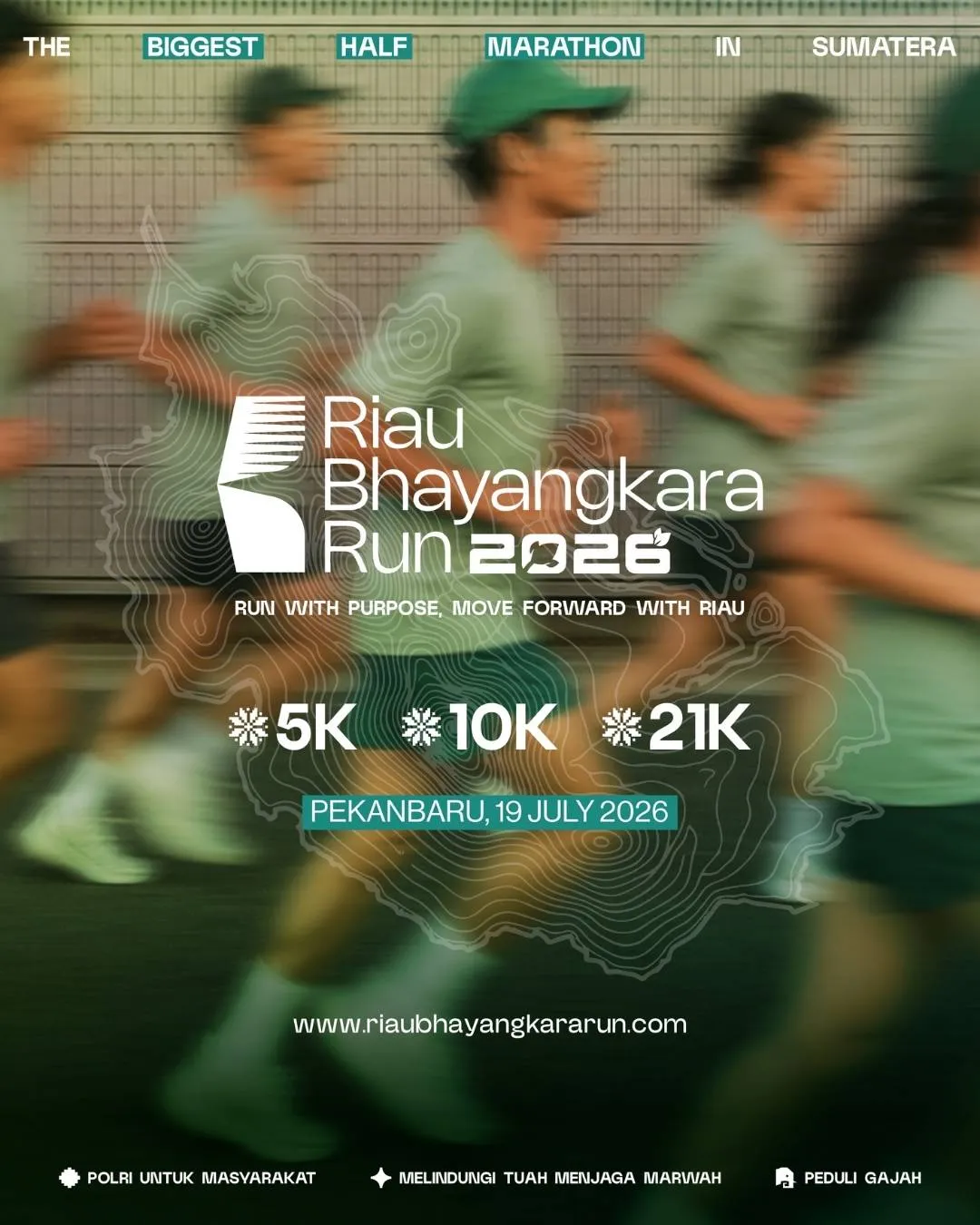 Poster event Riau Bhayangkara Run 2026 di Pekanbaru pada Minggu, 19 Jul 2026
