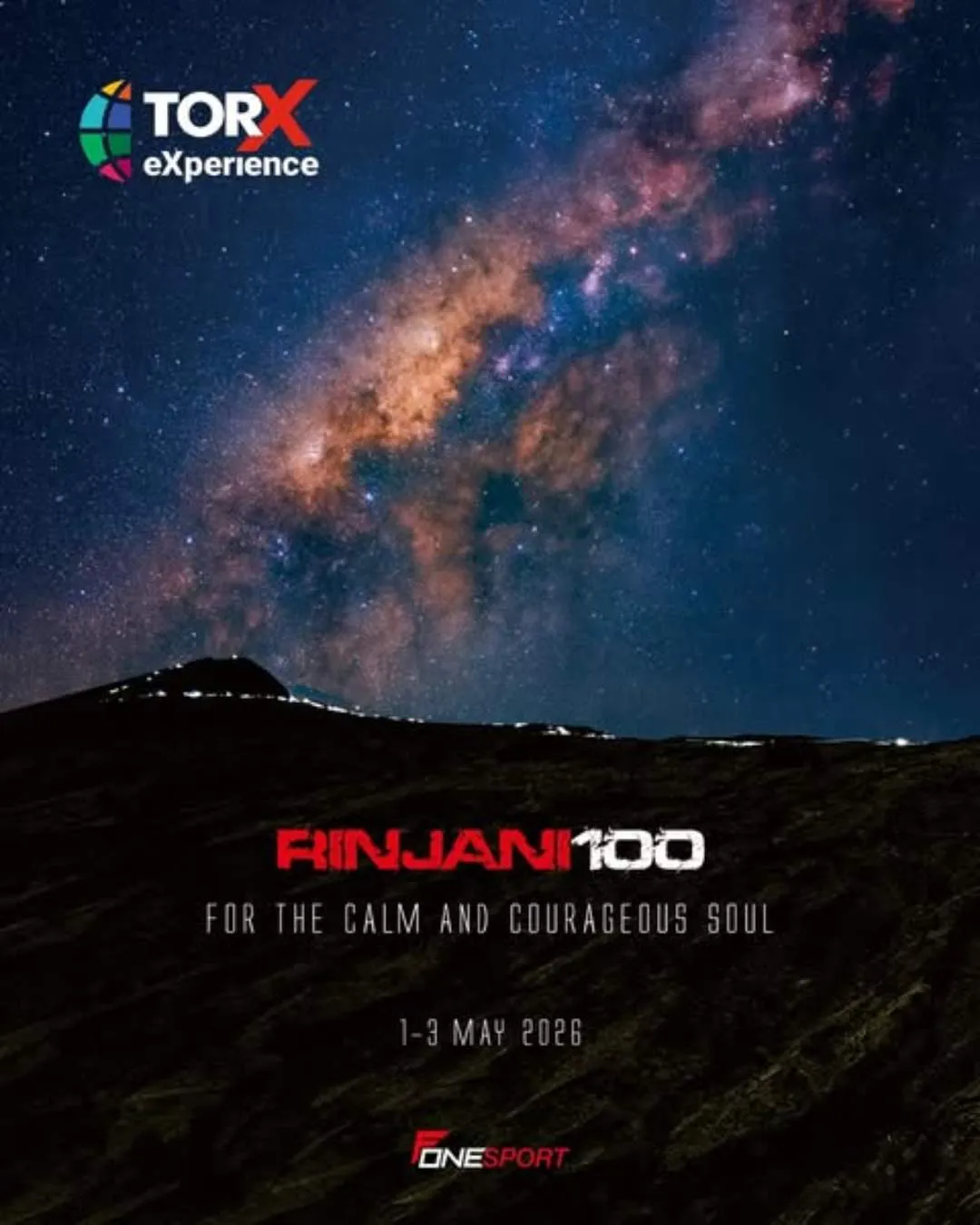 Poster event Rinjani100 2026 di Lombok Timur pada Jumat, 1 Mei 2026 – 3 Mei 2026