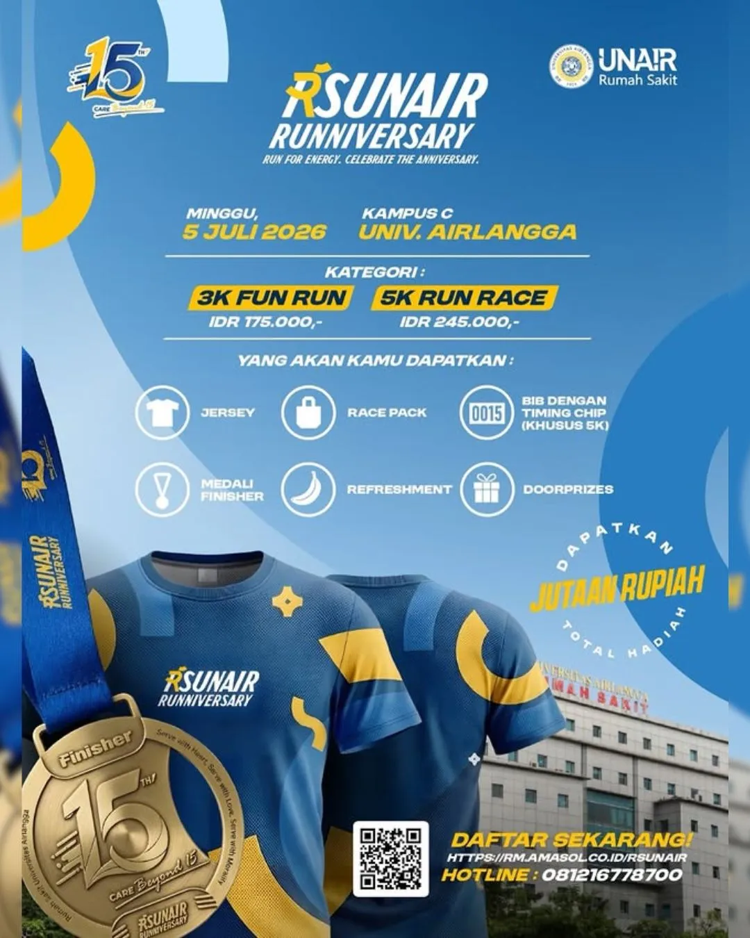 Poster event RS UNAIR Runniversary 2026 di Surabaya pada Minggu, 5 Jul 2026