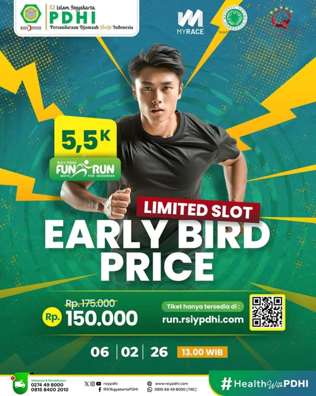 Poster event RSIY PDHI Fun Run 2026 di Sleman pada Minggu, 5 Apr 2026