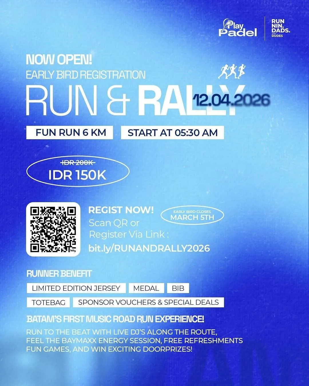 Poster event RUN & RALLY 2026 di Batam pada Minggu, 12 Apr 2026